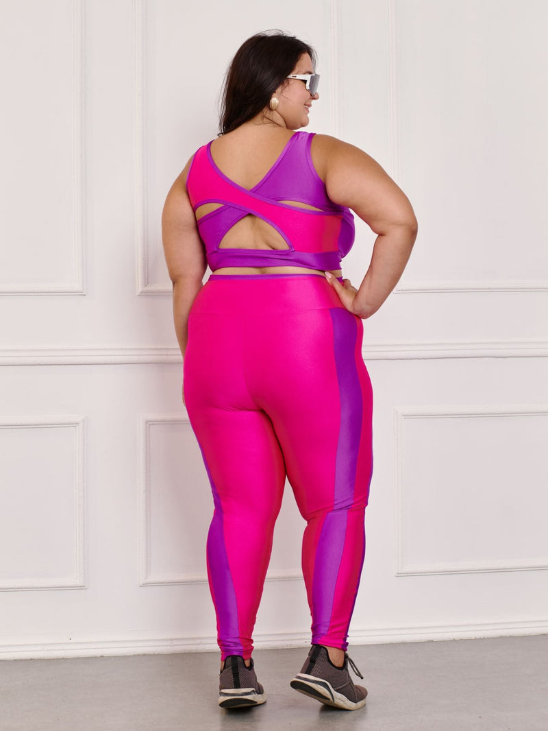 Conjunto Fitness Brilhoso Legging + Top S/bojo Plus Size