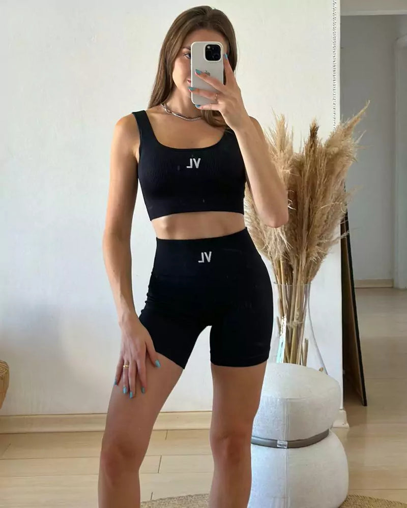 Conjunto Shorts + Top Canelado Sem Costura
